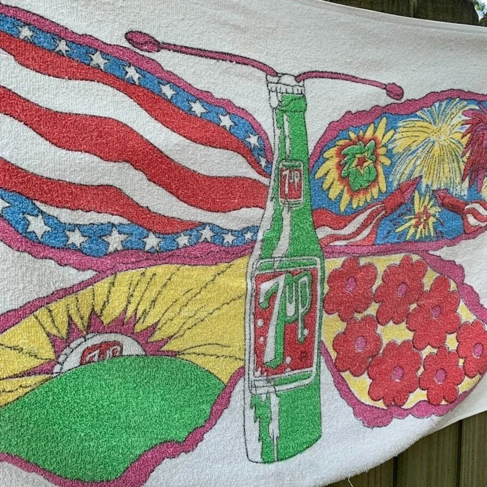 Vtg 7up The Uncola Pat‎ Dypold's Design Butterfly Psychedelic Beach Towel Rare